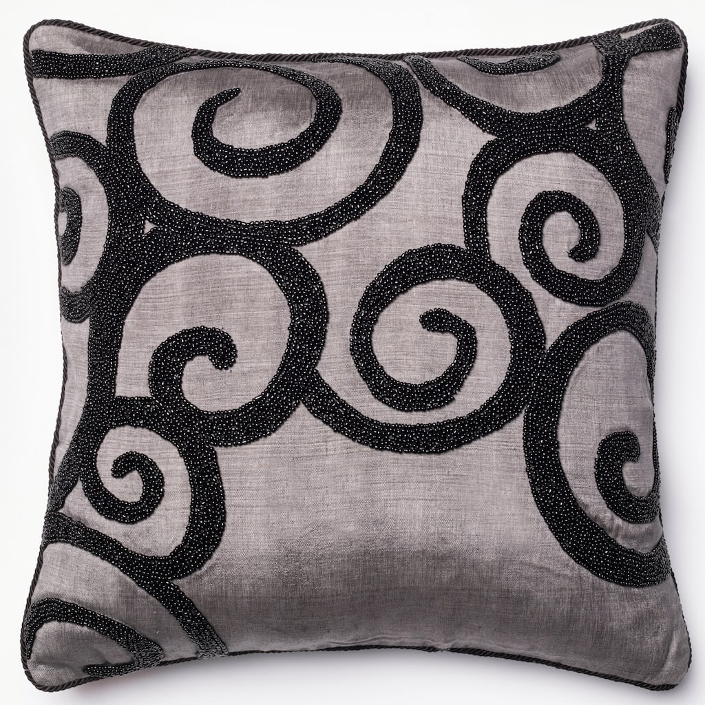 Beaded Grey/ Black Scroll 18-inch Throw Pillow or Pillow Cover