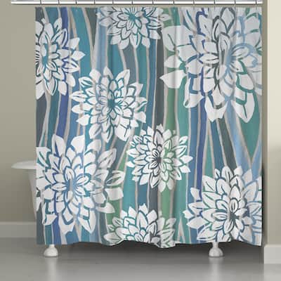 Laural Home Blue Stripe Dahlias Shower Curtain (71-inch x 74-inch)