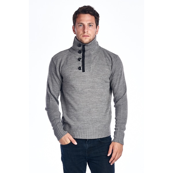 Men's Light Grey Button Turtle Neck Sweater - Overstock Shopping - Big ...