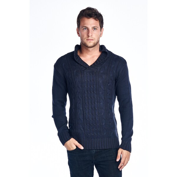 Men's Navy Shawl-Collar Knit Sweater - 17740292 - Overstock.com ...