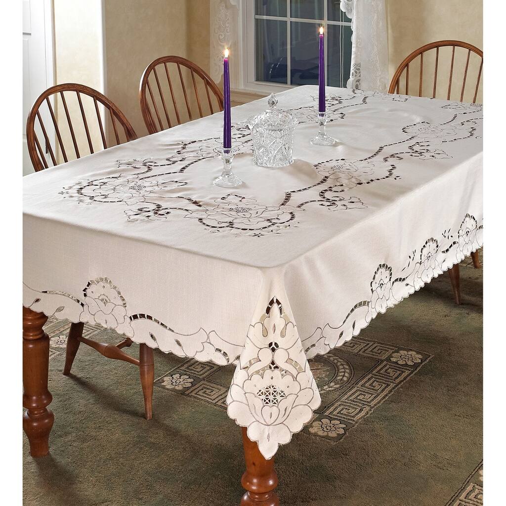 Violet Linen Sapphire Embroidered Tablecloth