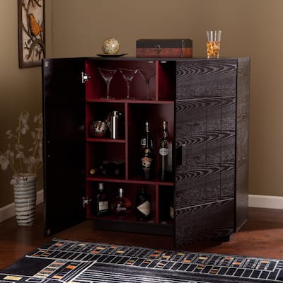 SEI Furniture Mateo Ebony Wood Wine Bar Cabinet