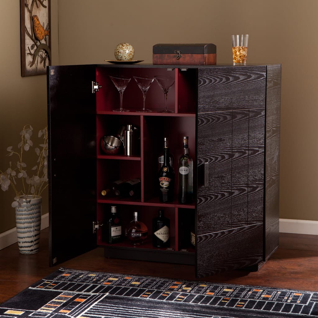SEI Furniture Mateo Ebony Wood Wine Bar Cabinet
