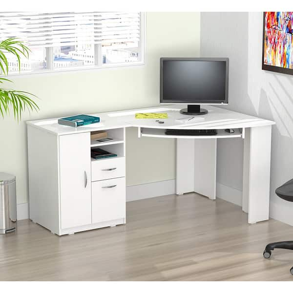 Shop Inval Laricina White Corner Desk Overstock 10676911