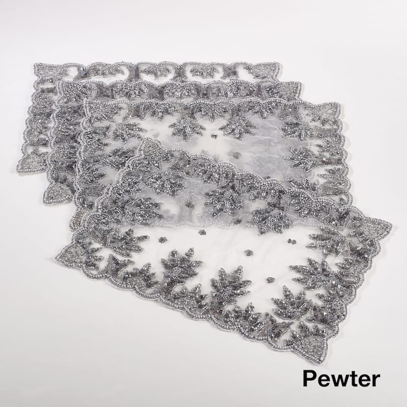 Hand Beaded Design Placemat (Set of 4) - Pewter