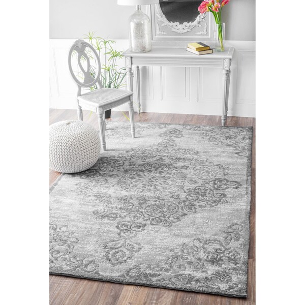 nuLOOM Vintage Flourish Medallion Grey Rug (7'6 x 9'6) Free Shipping