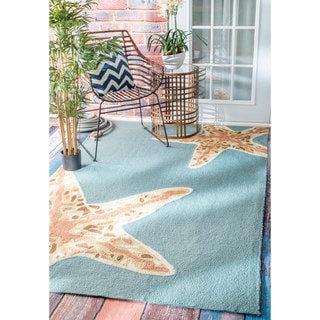 Brooklyn Rug Co Handmade Starfish Indoor/ Outdoor Sky Blue Rug (5' x 8 ...