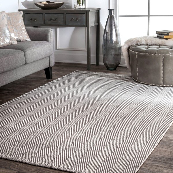 nuLOOM Handmade Flatweave Chevron Cotton Grey Rug (9' x 12')