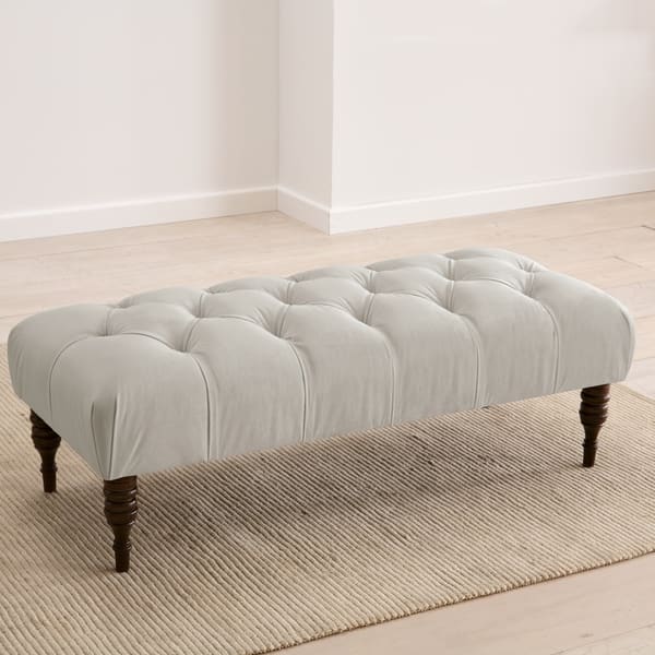 Skyline Furniture Velvet Light Grey Tufted Bench Overstock 10677527