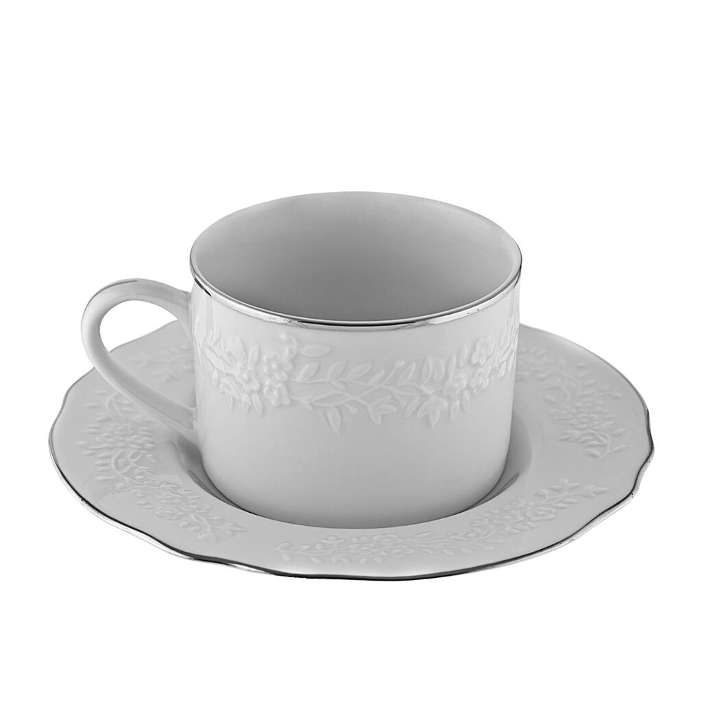 10 Strawberry Street Vine Silver Line Can Cup/Saucer Set of 6