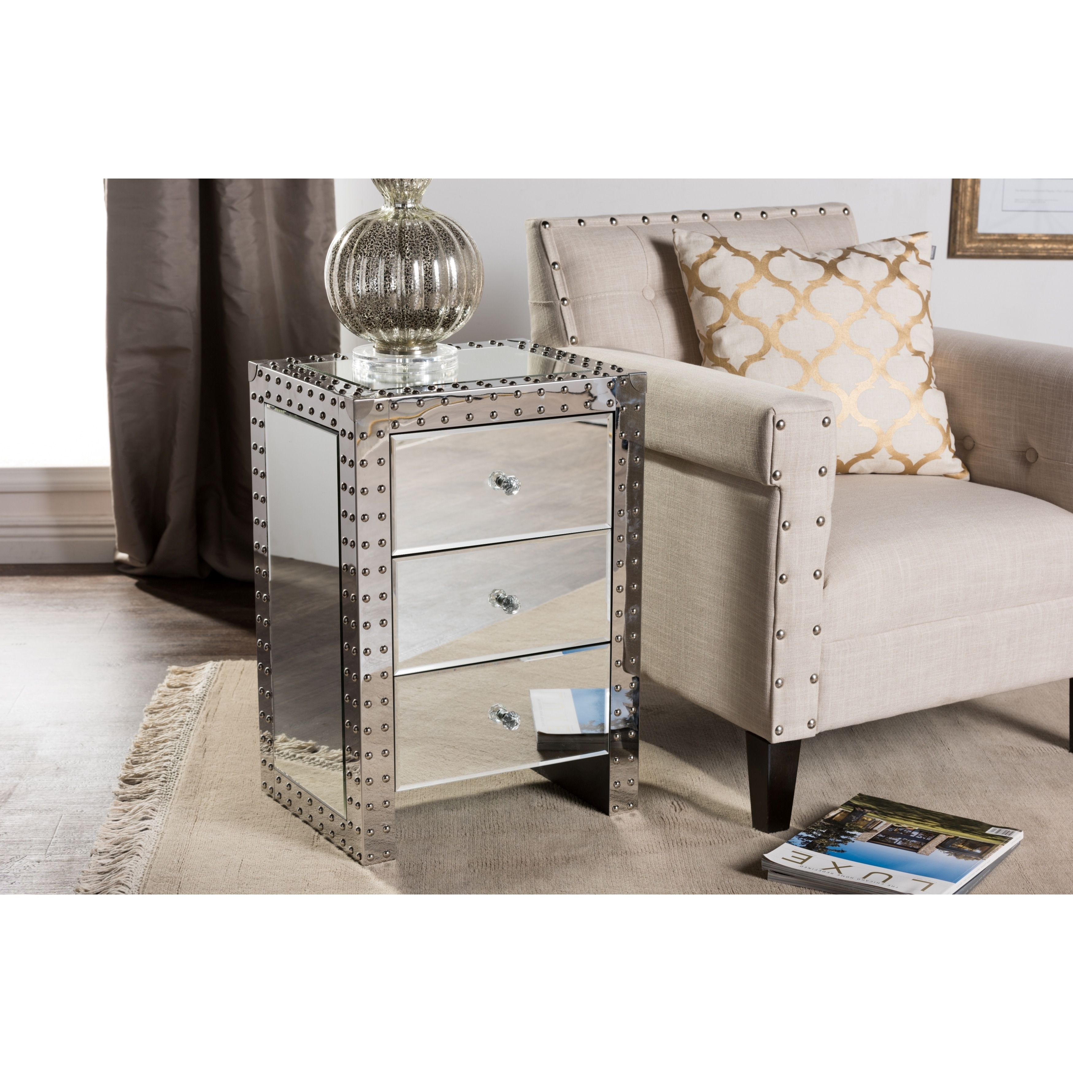 Baxton Studio Azura Modern Hollywood Regency Glamour Style Nightstand Bedside Table As Is Item