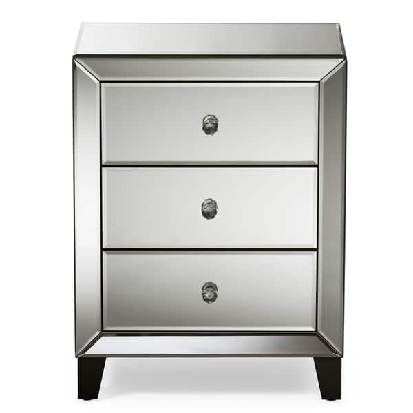 Baxton Studio Chevron Modern and Contemporary Hollywood Regency Glamour Style Mirrored 3-Drawers Nightstand Bedside Table Baxton Studio Chevron Modern and Contemporary Hollywood Regency Glamour Style Mirrored 3-Drawers Nightstand Bedside Table
