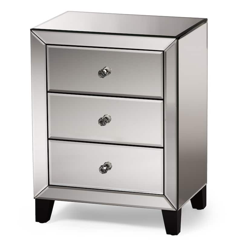 Baxton Studio Chevron Modern and Contemporary Hollywood Regency Glamour Style Mirrored 3-Drawers End Table End Table