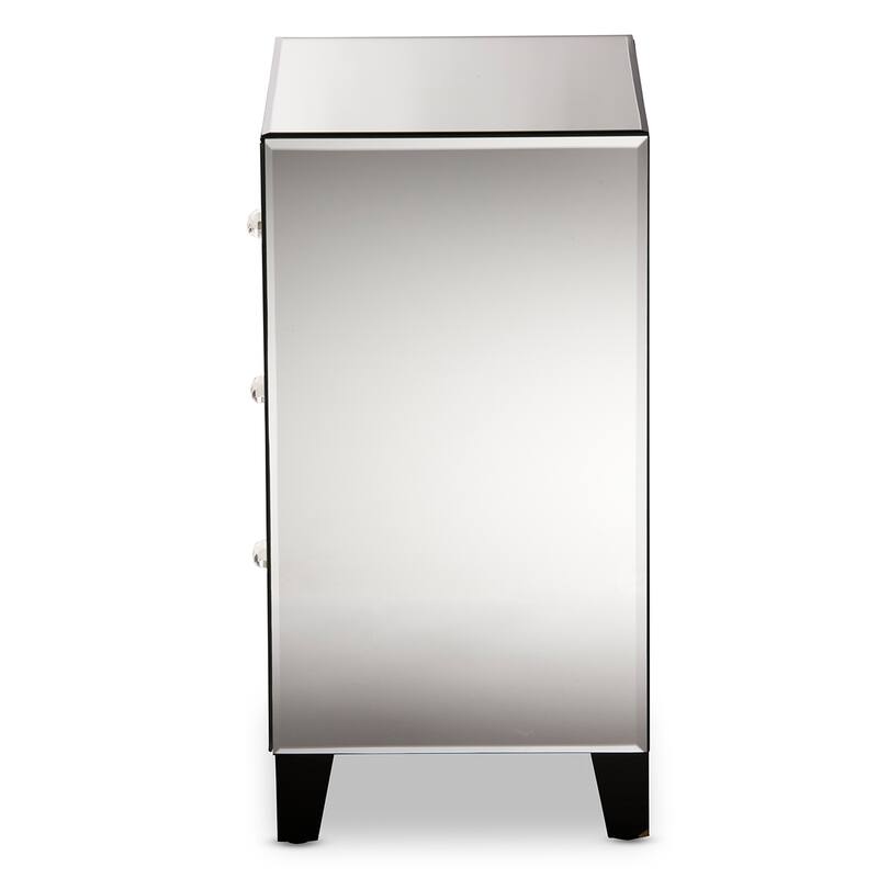 Baxton Studio Chevron Modern and Contemporary Hollywood Regency Glamour Style Mirrored 3-Drawers End Table End Table