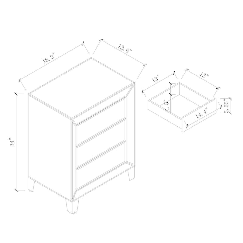 Baxton Studio Chevron Modern and Contemporary Hollywood Regency Glamour Style Mirrored 3-Drawers End Table End Table