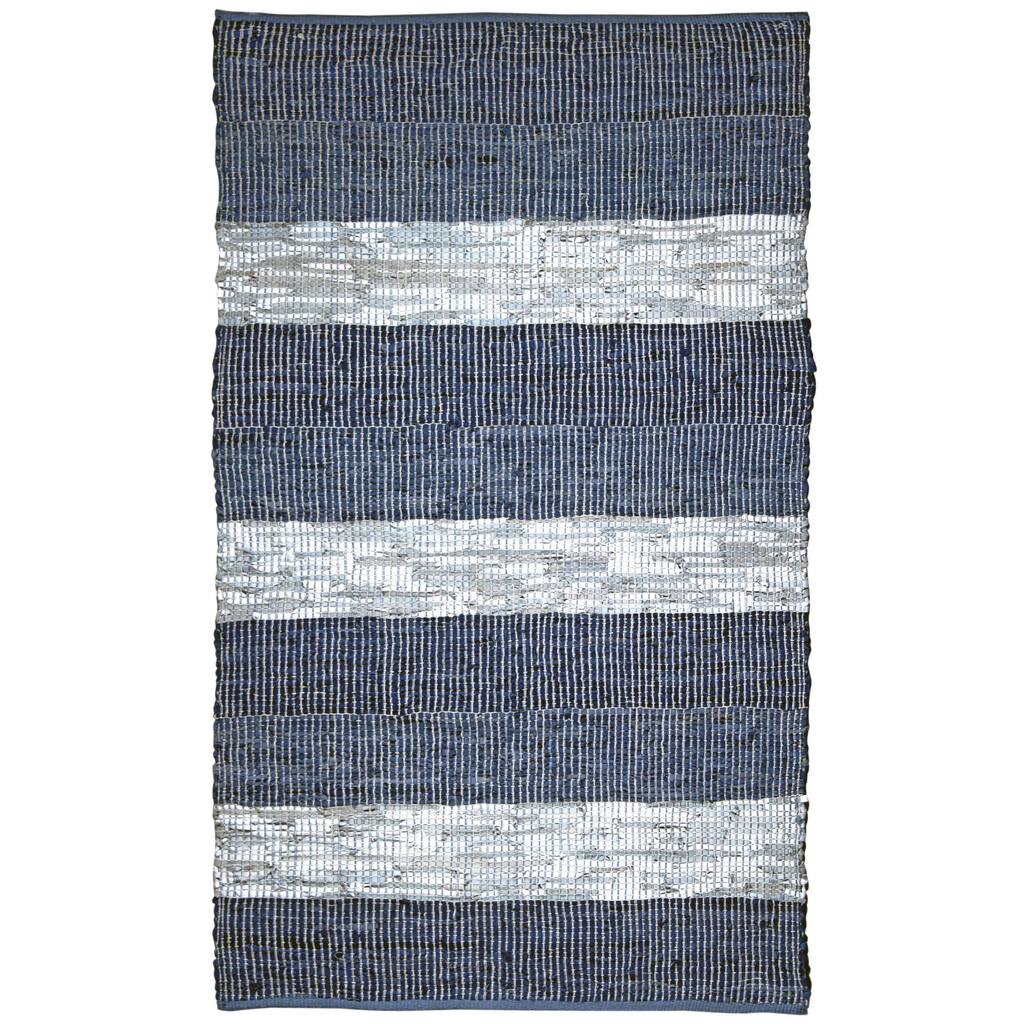 Blue Striped Matador Leather Chindi Rug