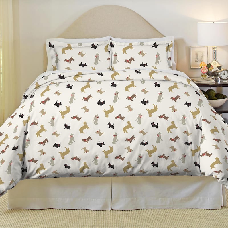 Pointehaven Winter Dogs Heavy Weight Cotton Flannel 3-piece Duvet Set - Multi - Twin/Twin XL