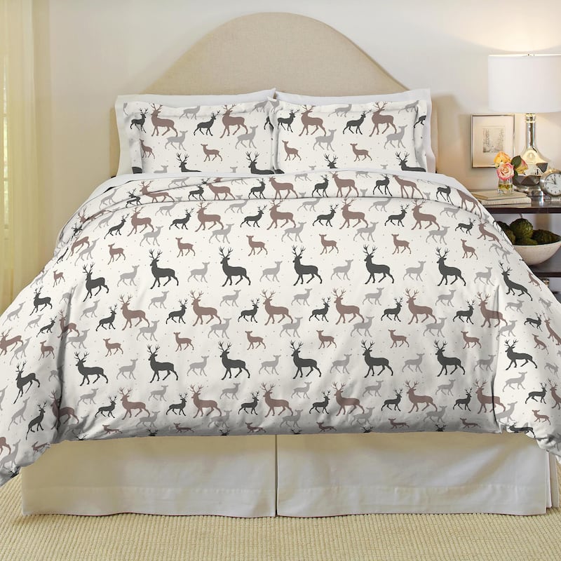 Pointehaven Autumn Deer Cotton Flannel 3-piece Duvet Set