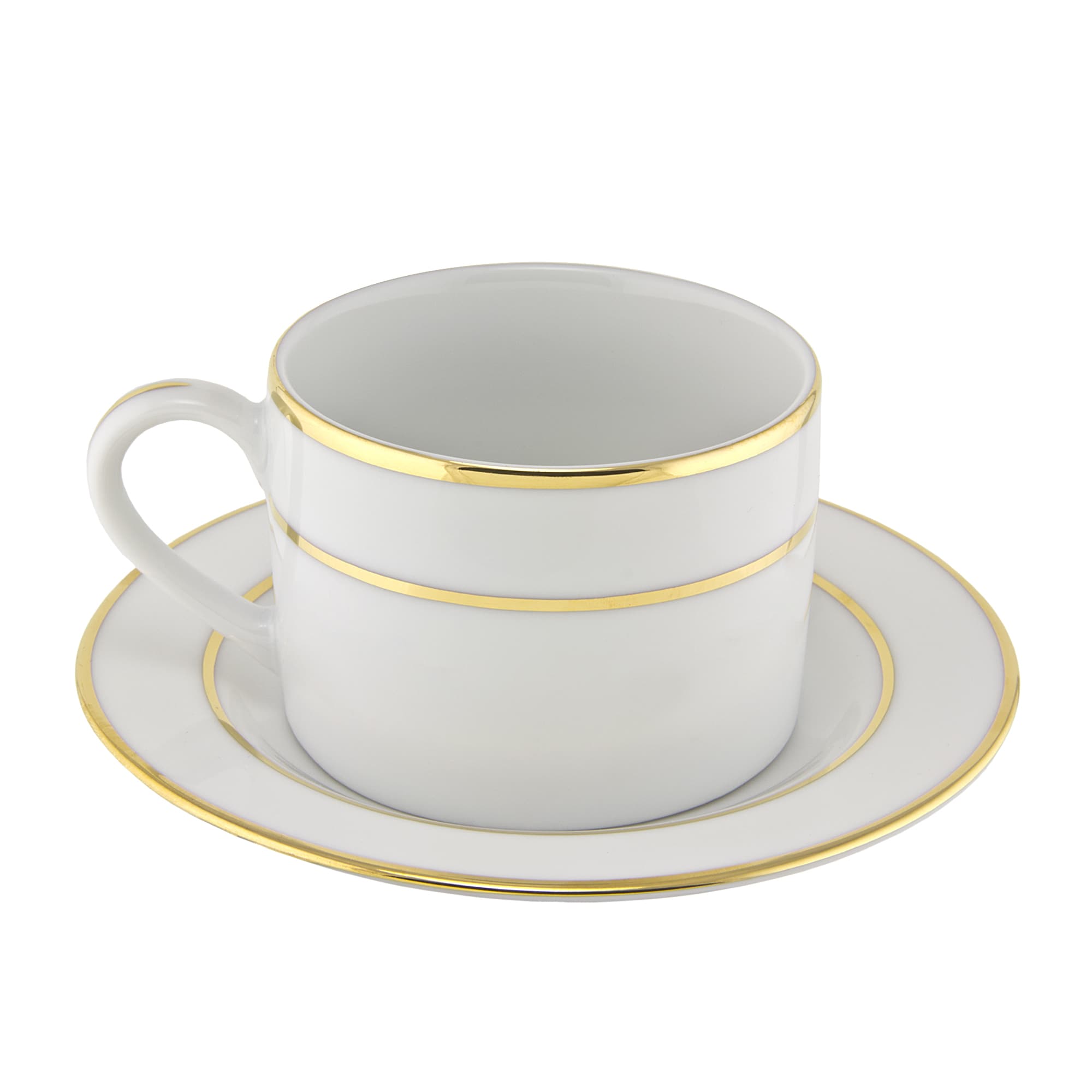 10 Strawberry Street Gold Double Line Can Cup/ Saucer (Set of 6)