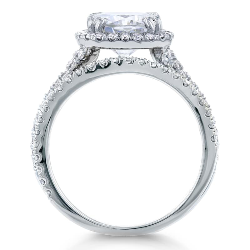 Annello by Kobelli 14k White Gold Moissanite and 3/4ct TDW Diamond Halo 2-Piece Bridal Rings Set