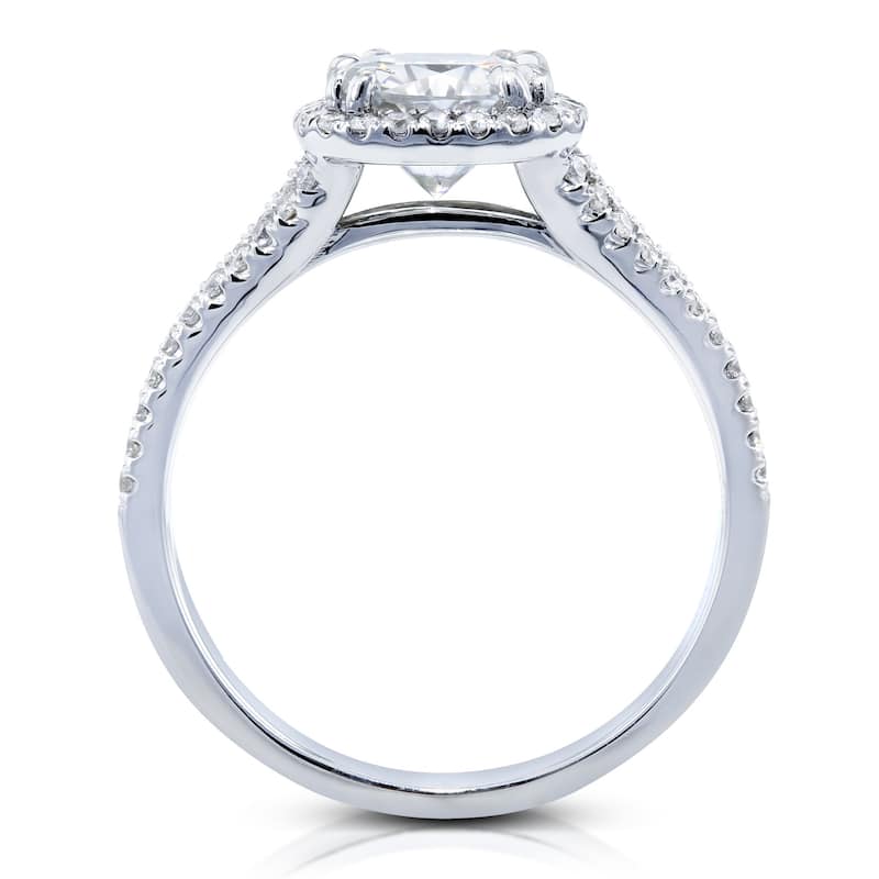 Annello by Kobelli 14k White Gold Moissanite and 3/4ct TDW Diamond Halo 2-Piece Bridal Rings Set