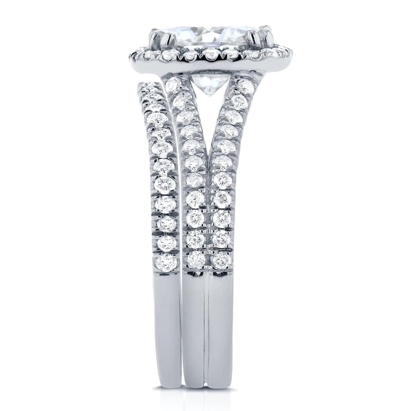 Annello by Kobelli 14k White Gold Moissanite and 3/4ct TDW Diamond Halo 2-Piece Bridal Rings Set