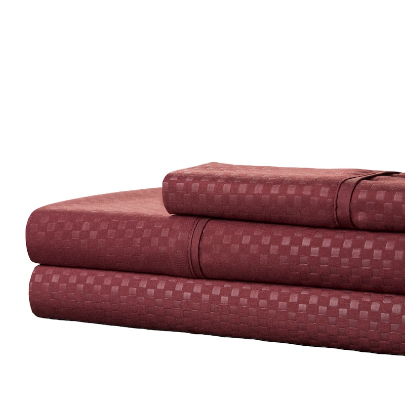 Brushed Microfiber Sheet Set- Embossed Checkered Bed Linens - Deep Pocket Fitted & Flat Sheets, Pillowcases by Windsor Home