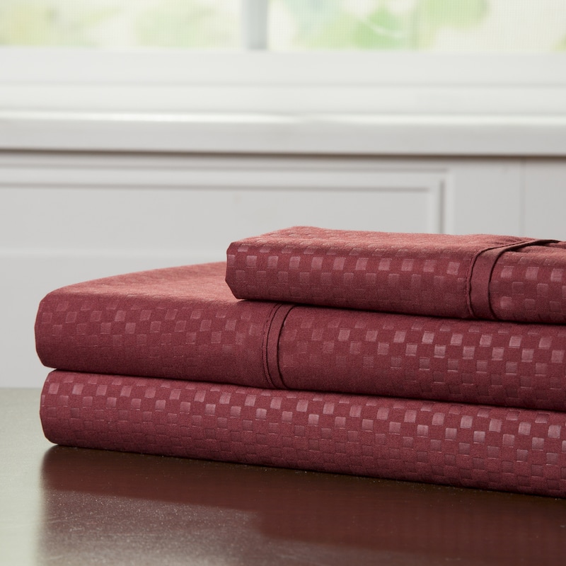Brushed Microfiber Sheet Set- Embossed Checkered Bed Linens - Deep Pocket Fitted & Flat Sheets, Pillowcases by Windsor Home - Twin