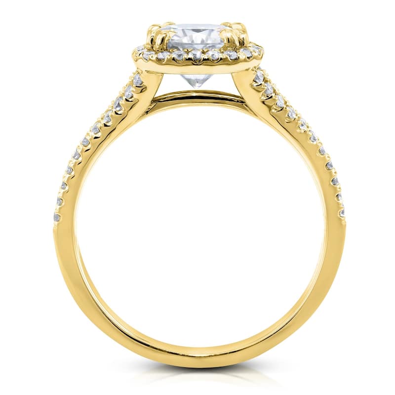 Annello by Kobelli 14k Yellow Gold 2 1/2ct TGW Moissanite and Diamond Cushion Halo Split Shank Engagement Ring