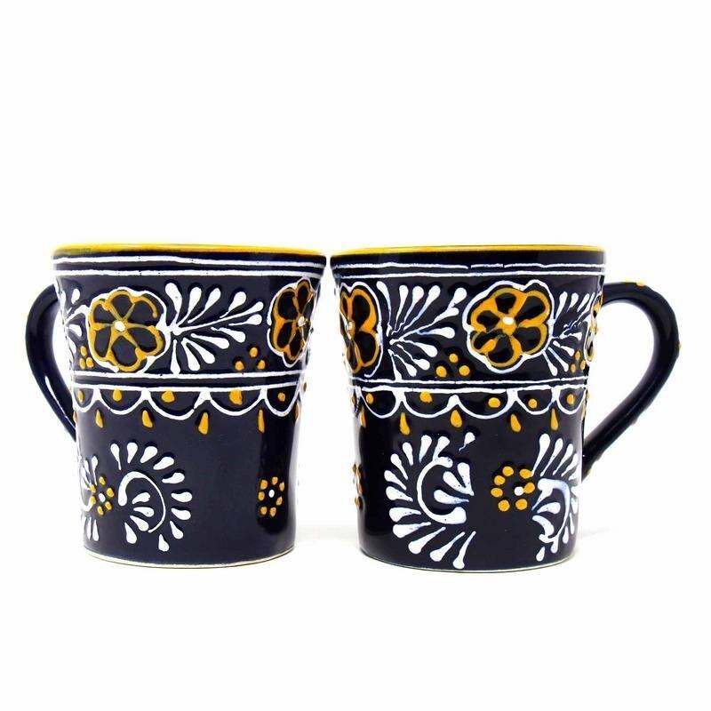 Handmade Blue Encantada Pottery Flared Cups, Set of 2 (Mexico)
