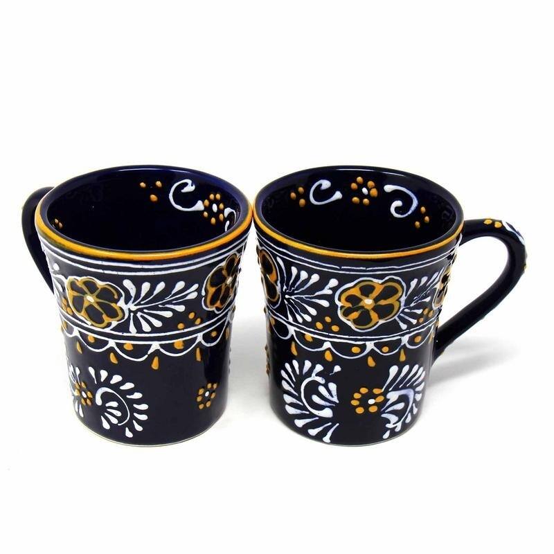 Handmade Blue Encantada Pottery Flared Cups, Set of 2 (Mexico)