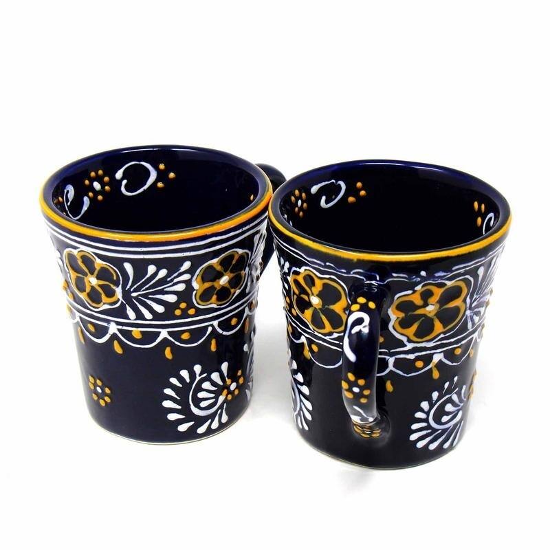 Handmade Blue Encantada Pottery Flared Cups, Set of 2 (Mexico)
