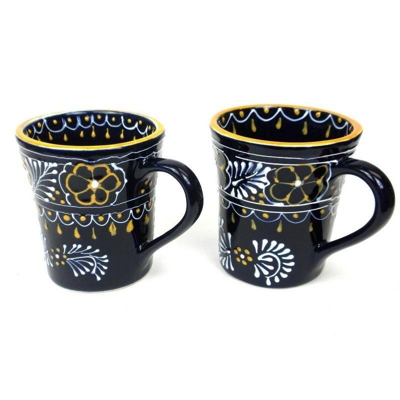 Handmade Blue Encantada Pottery Flared Cups, Set of 2 (Mexico)