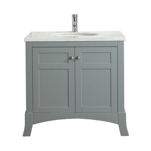 Eviva New York 30 inch Gray Bathroom Vanity with White Carrara Countertop and Undermount Porcelain Sink
