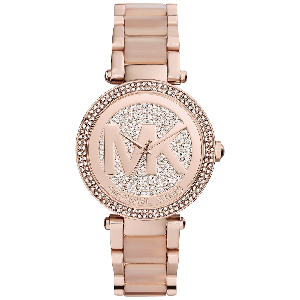 Michael Kors Women's MK6176 Parker Crystal Pave Dial Stainless Steel Bracelet Watch - Pink