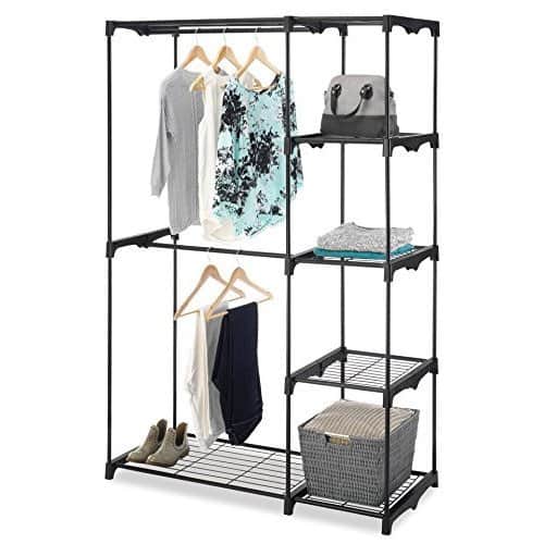Whitmor Freestanding Double Potable Rod Wardrobe Organizer with 5 Shelves