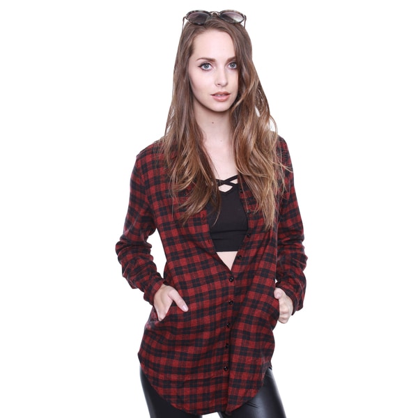 red plaid flannel shirt dress
