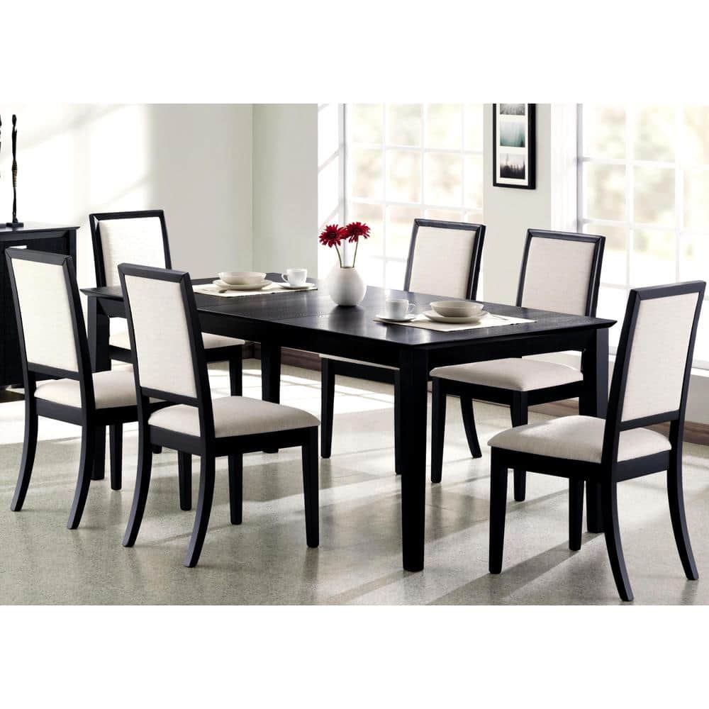 Prestige Modern Cream Upholstered Black Wood Dining Set