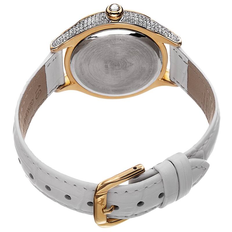 August Steiner Women's Quartz Swarovski Crystals & Diamond Leather White Strap Watch
