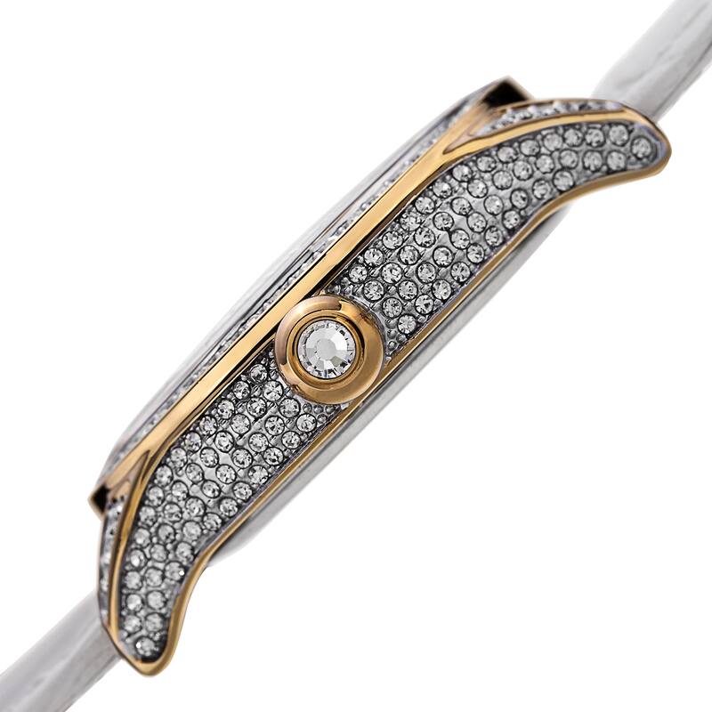 August Steiner Women's Quartz Swarovski Crystals & Diamond Leather White Strap Watch