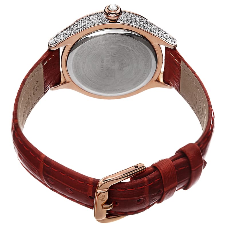 August Steiner Women's Quartz Swarovski Crystals & Diamond Leather Red Strap Watch
