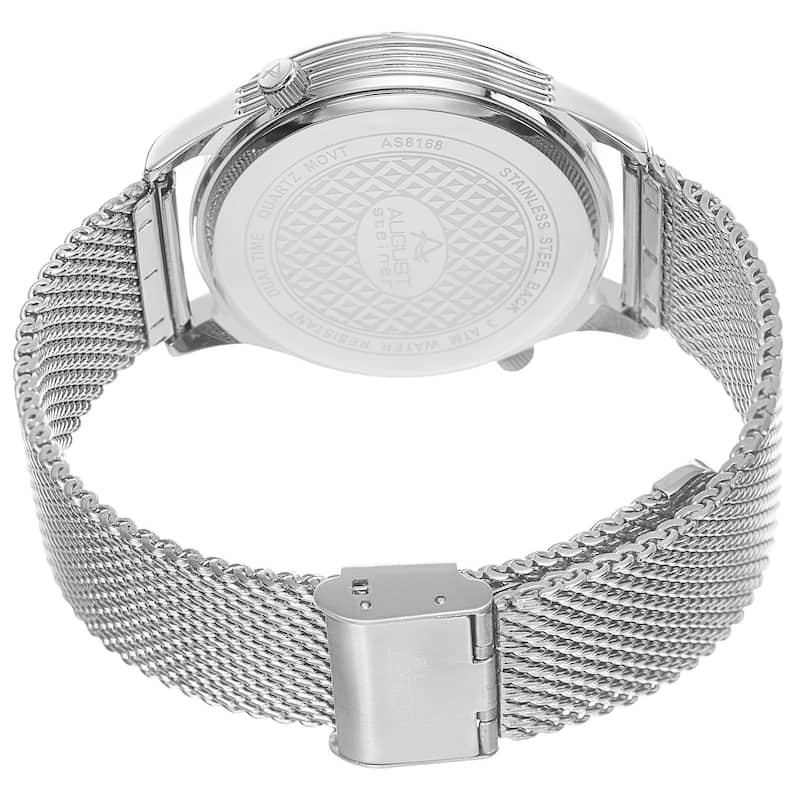 August Steiner Men's Quartz Dual-Time Stainless Steel Mesh Silver-Tone Bracelet Watch - silver