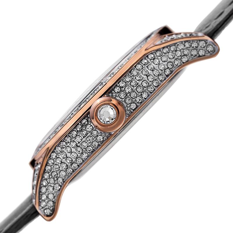 August Steiner Women's Quartz Swarovski Crystals & Diamond Leather Grey Strap Watch