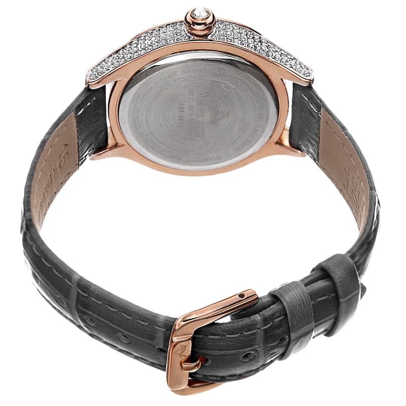 August Steiner Women's Quartz Swarovski Crystals & Diamond Leather Grey Strap Watch