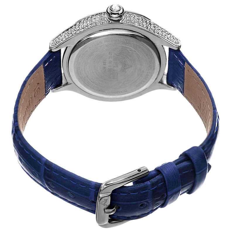 August Steiner Women's Quartz Swarovski Crystals & Diamond Leather Blue Strap Watch