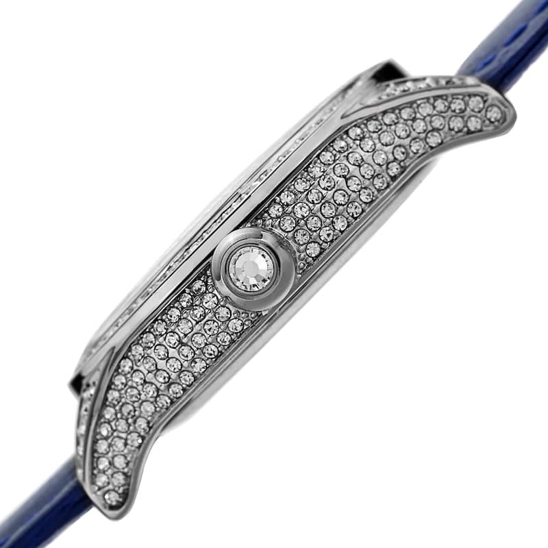 August Steiner Women's Quartz Swarovski Crystals & Diamond Leather Blue Strap Watch