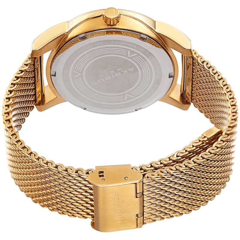 Akribos XXIV Men's Multifunction Step Dial Stainless Steel Mesh Gold-Tone Bracelet Watch - Gold