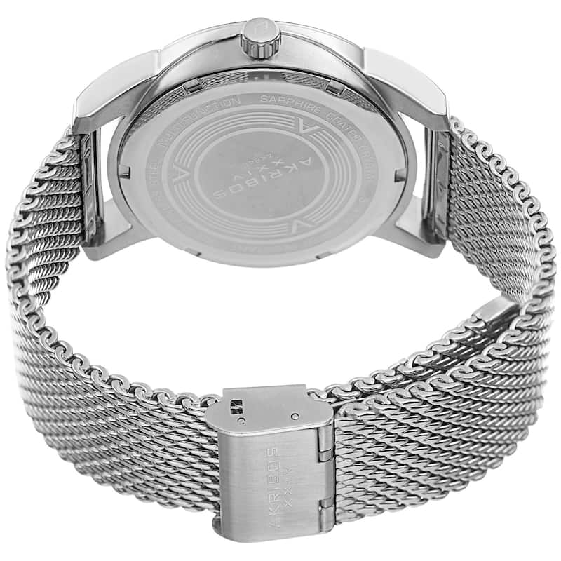 Akribos XXIV Men's Multifunction Step Dial Stainless Steel Mesh Silver-Tone Bracelet Watch - Blue
