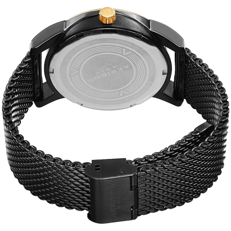 Akribos XXIV Men's Multifunction Step Dial Stainless Steel Mesh Black Bracelet Watch