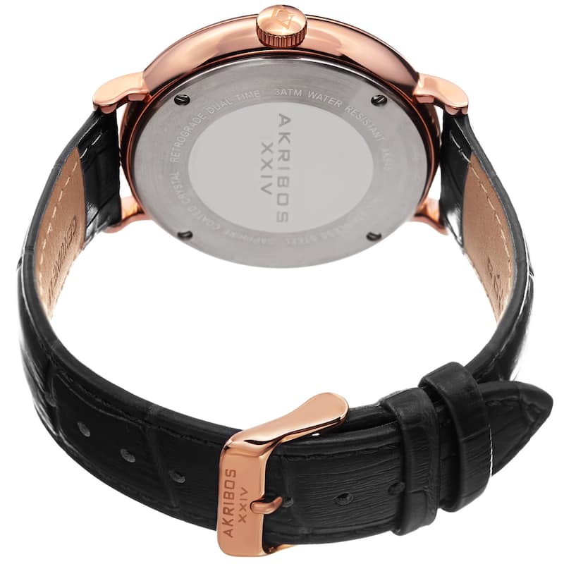 Akribos XXIV Men's Quartz Retrograde GMT Leather Black Strap Watch